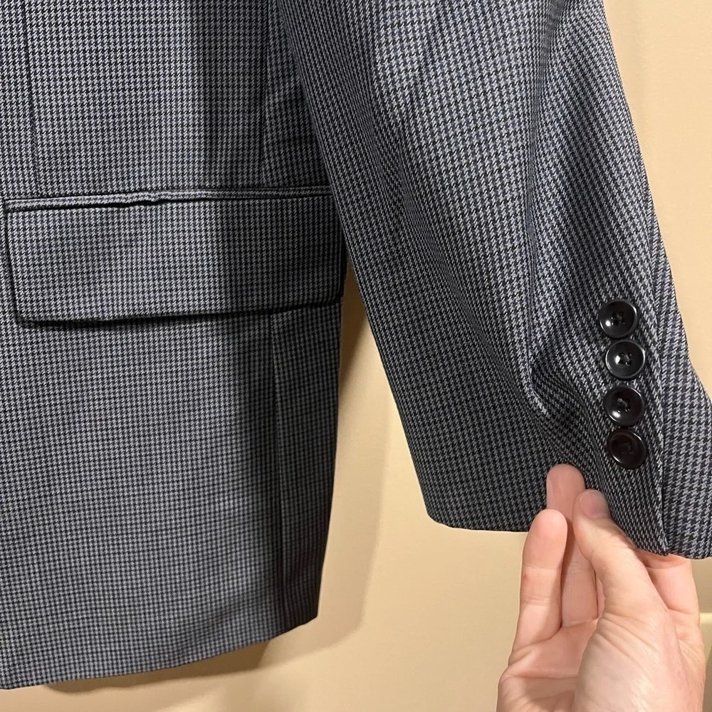 Nautica Wool 3 Button‎ Gray Blue Black Houndstooth Sport Coat Jacket Blazer 42R
